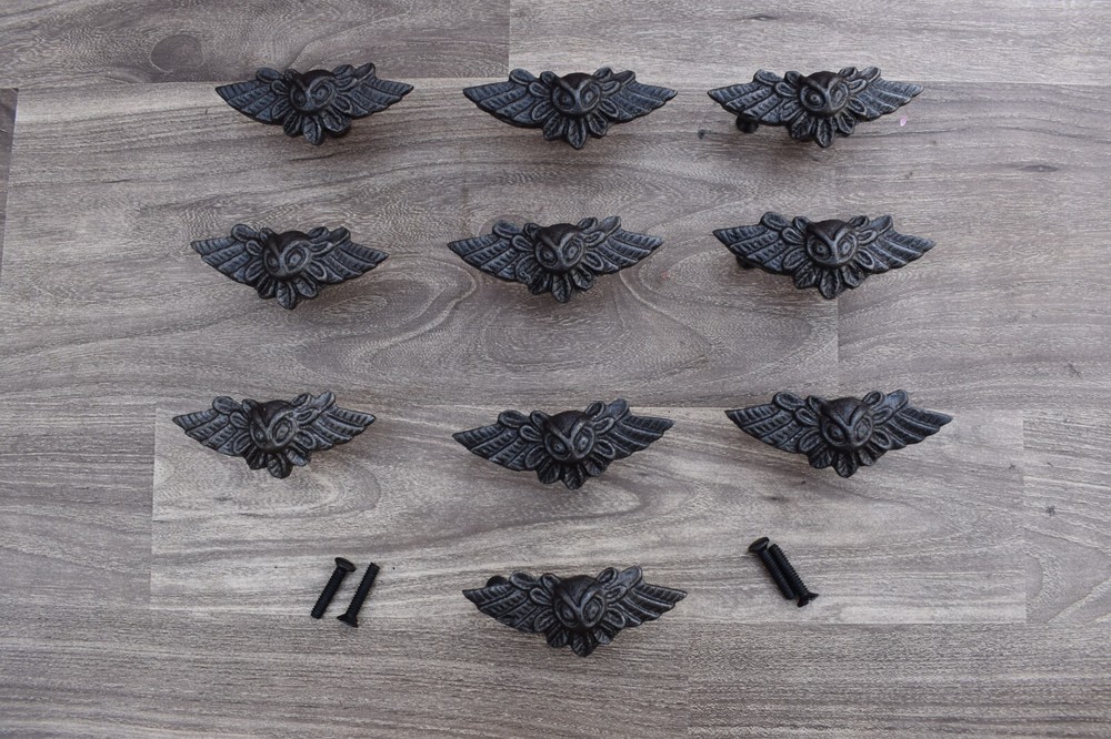 Vintage OWL Shape cast iron cabinet drawer door knobs handles pull rustic 10 pcs