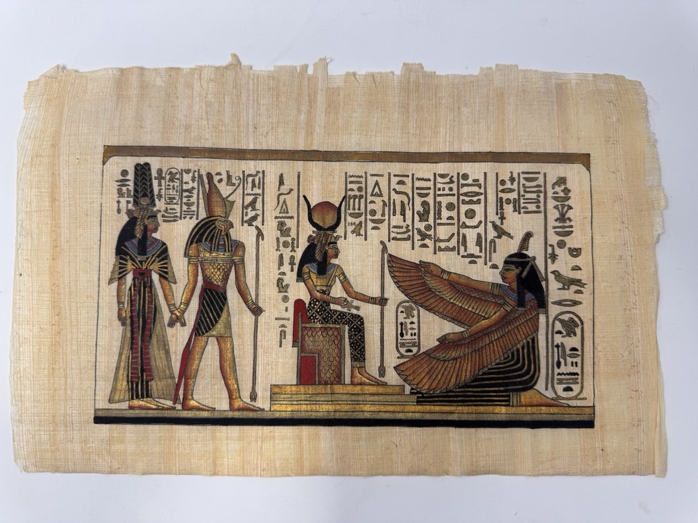 Authentic Hand-Painted Egyptian Papyrus Art 13x8 Unframed Pharaoh & Deities