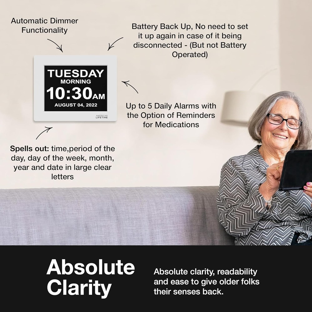 Wall Mounted Digital Clock for Seniors - Easy Read with Multi-Language Support