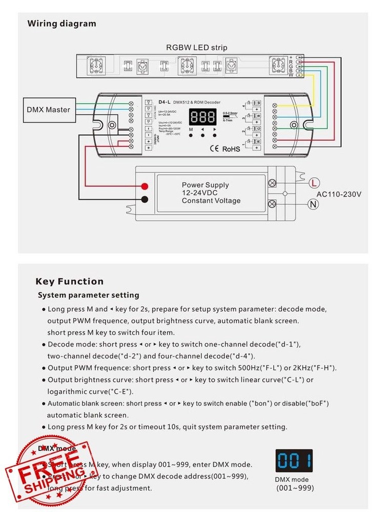4CH 5A/CH DMX512 RDM Decoder RGBW Controller
