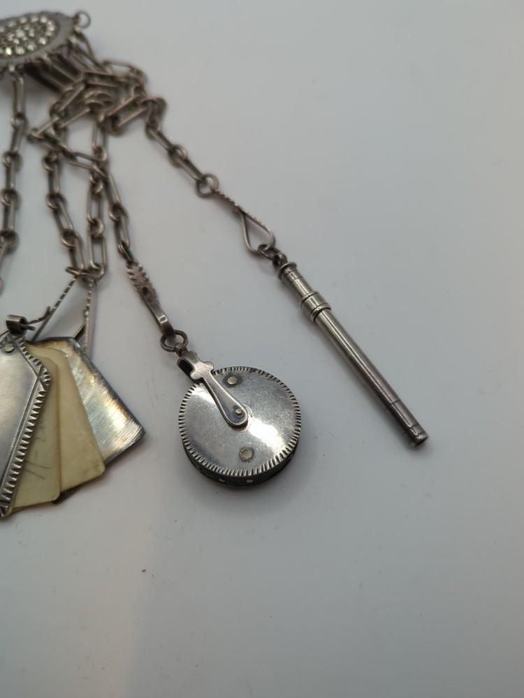 Antique Silver Plated Chatelaine With Original Attatchments Vintage Accessory