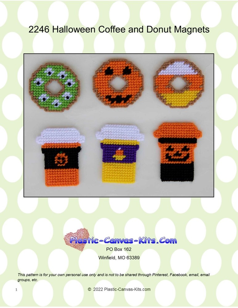 Halloween Coffee and Donut Magnets- Plastic Canvas Pattern or Kit