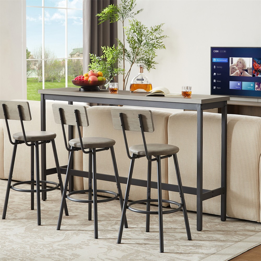 4 Piece Bar Table Set Counter Height Kitchen Pub Table w/ 3 Bar Stools US
