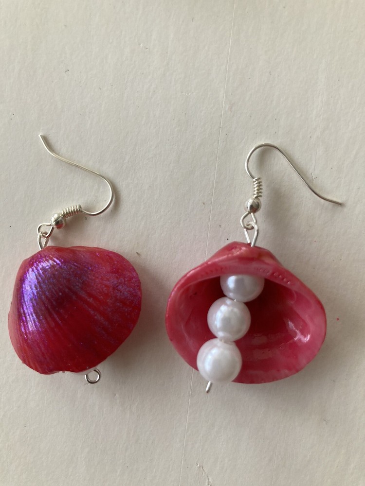 Shell Earrings pierced dangling beaded  take the beach to work day