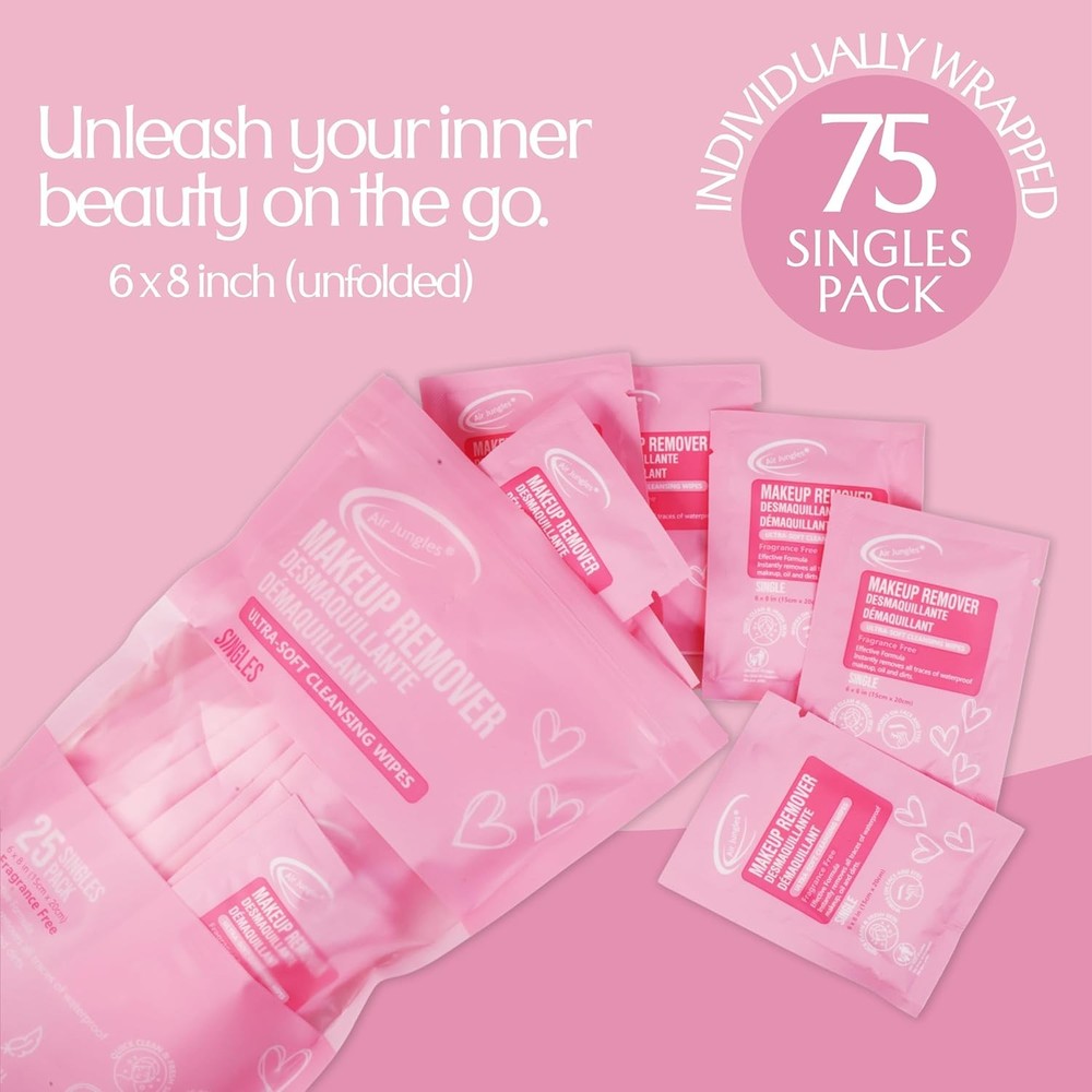 Makeup Remover Wipes Singles 75 Count Extra Large 6" x 8"