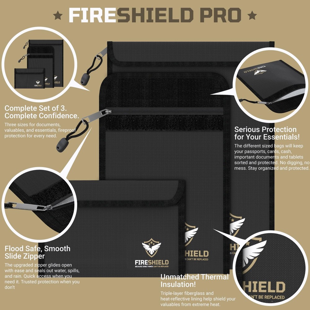 FIRESHIELD PRO Upgraded 2000°F Fireproof Small, Medium, Large, Matte Black