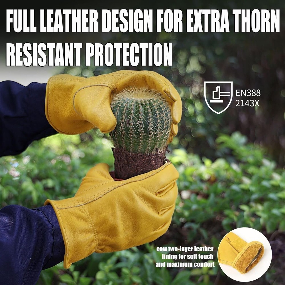Flex Grip Leather Work Gloves Stretchable Wrist Tough Cowhide Working G...