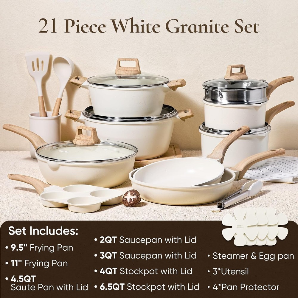 Granite Nonstick Cookware Set, 21Pcs Induction Compatible