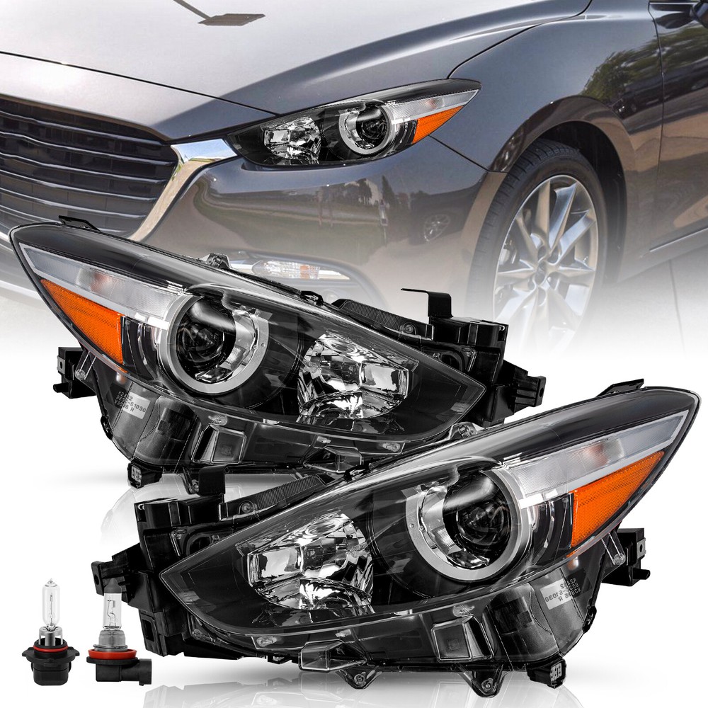 For 2017-2018 Mazda 3 4Dr Factory Style Halogen Headlight Assembly Pair w/Bulbs