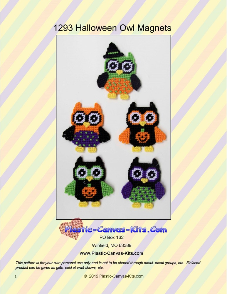 Hallowen Owl  Magnets-Plastic Canvas Pattern or Kit