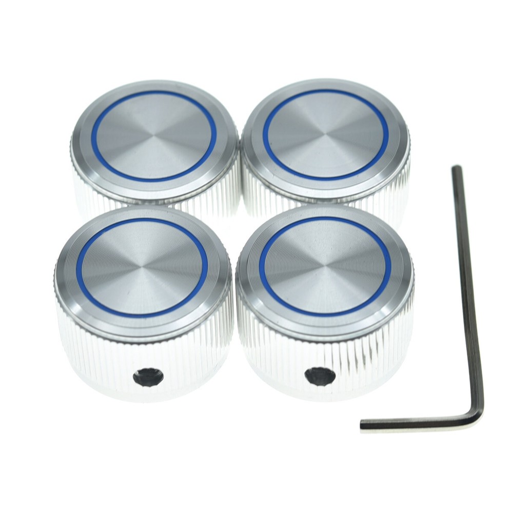 4-PACK Set Screw Metal Pot Knobs 1/4" (6.35mm) Control Knobs with Blue Circle