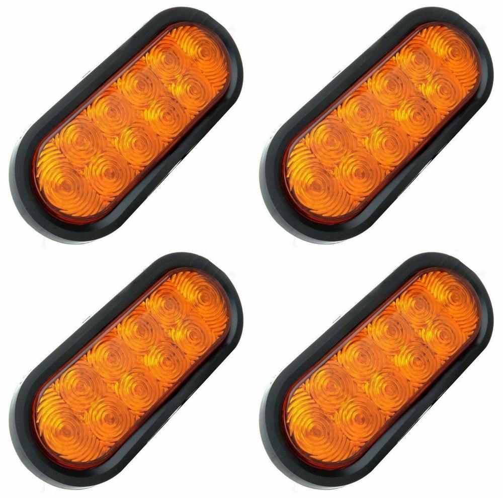 (4) 6" AMBER Oval Trailer Truck Lights LED Sealed Stop Turn Tail Waterproof$$%%