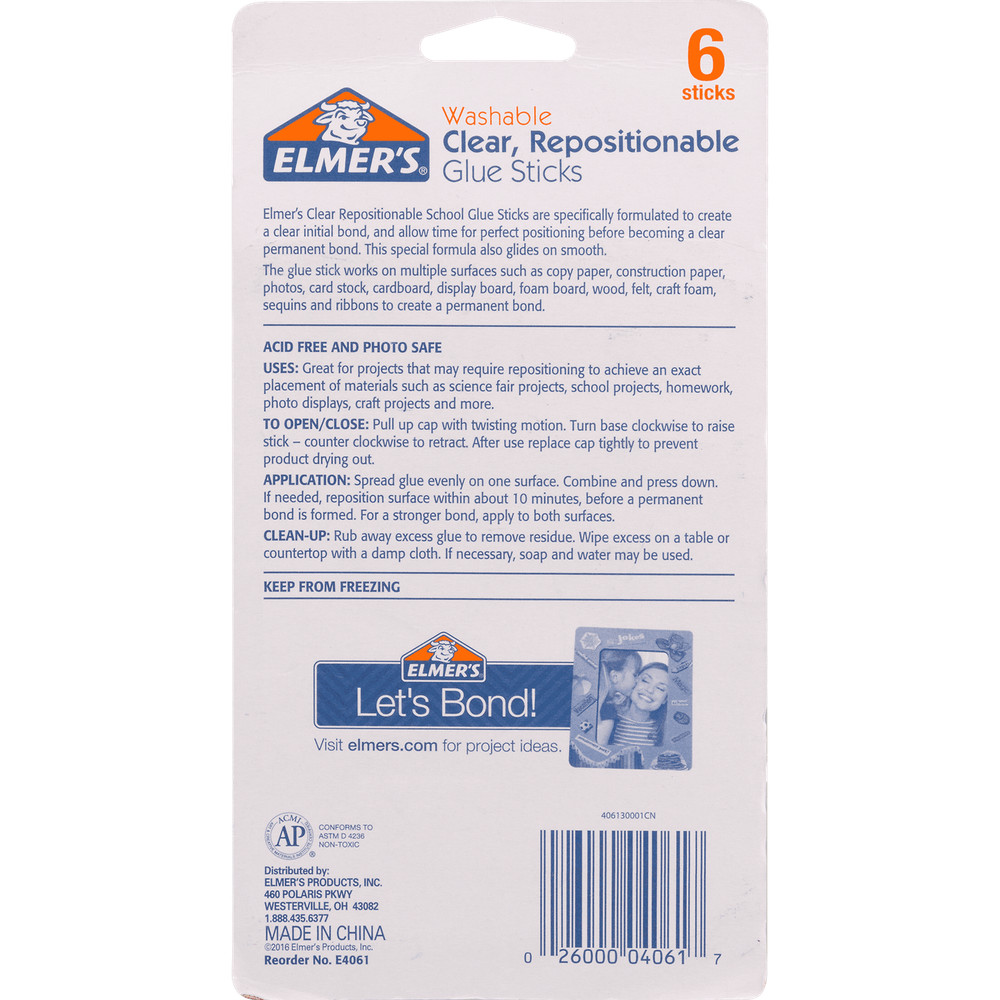 Elmer's Non Clear Glue Sticks, 6 Count