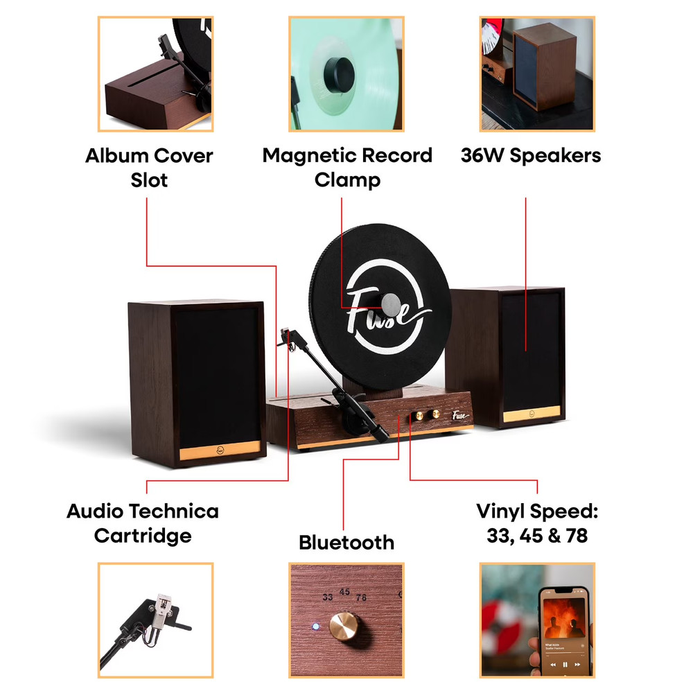 Fuse Audio GLD Vertical Record Player with Speakers