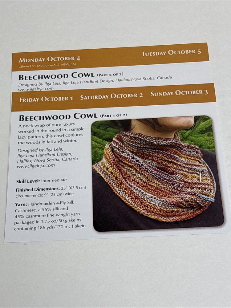Beechwood Cowl Knitting Pattern Cards Pages