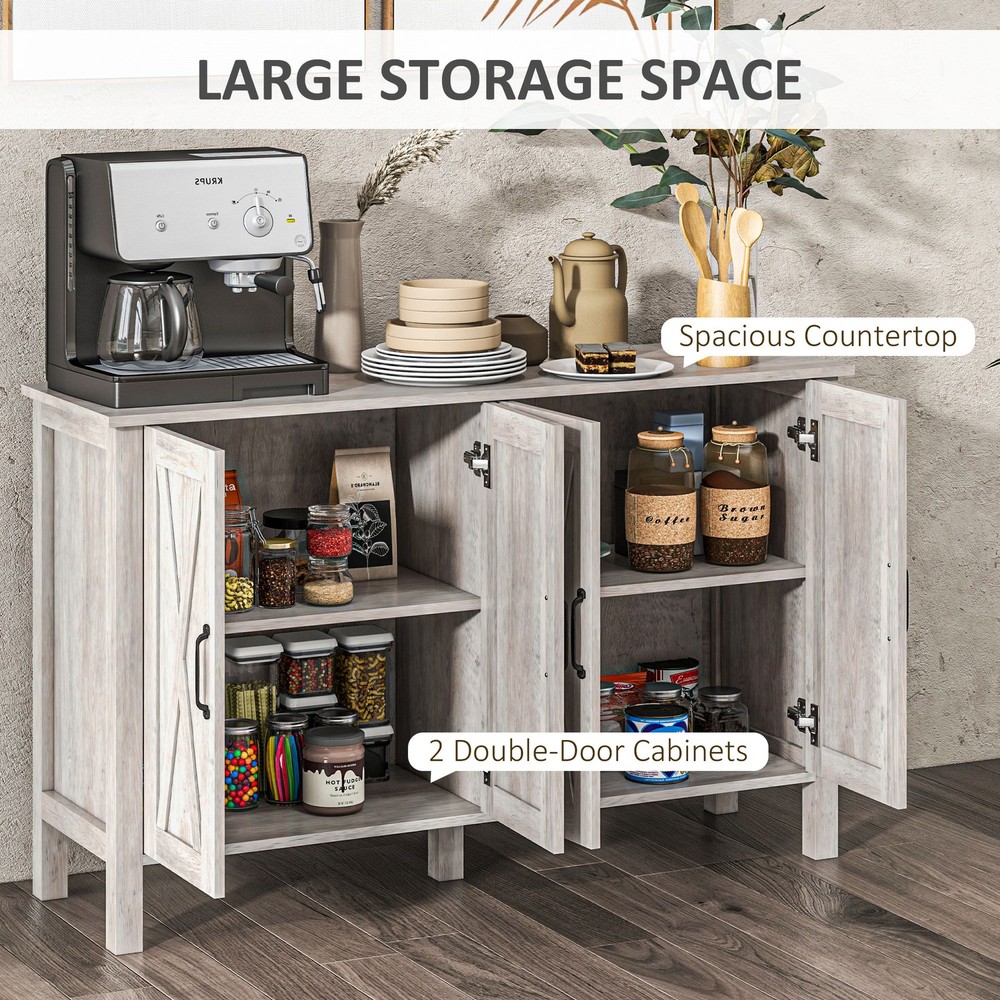 HOMCOM Buffet Sideboard, Coffee Bar Cabinet w/ Barn Doors, Adjustable Shelf