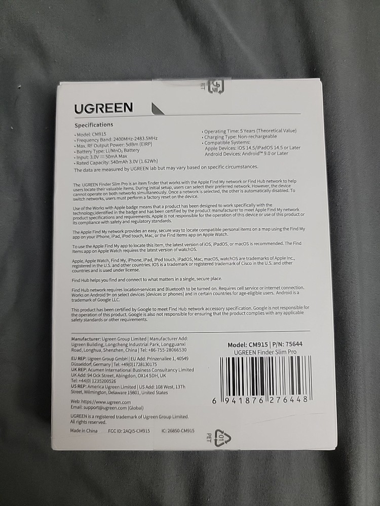 UGREEN Bluetooth 5.3 Smart Tracker Wallet GPS Google Find Hub Card For Android