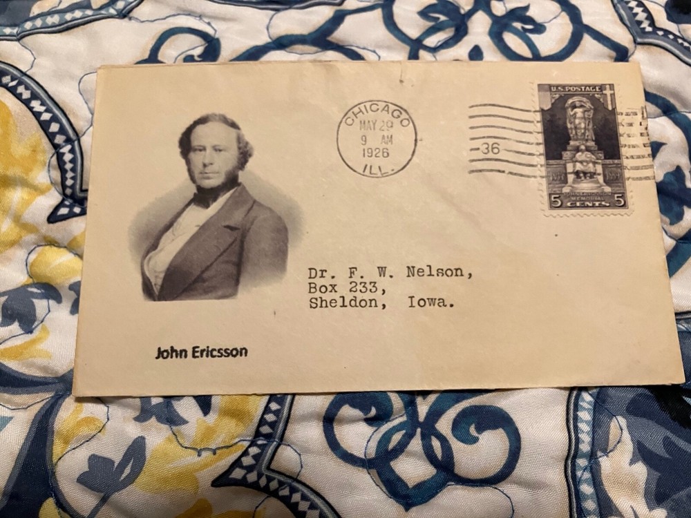 C E Nickles FDC 628 John Ericsson = 2 scans - w super add  on cachet