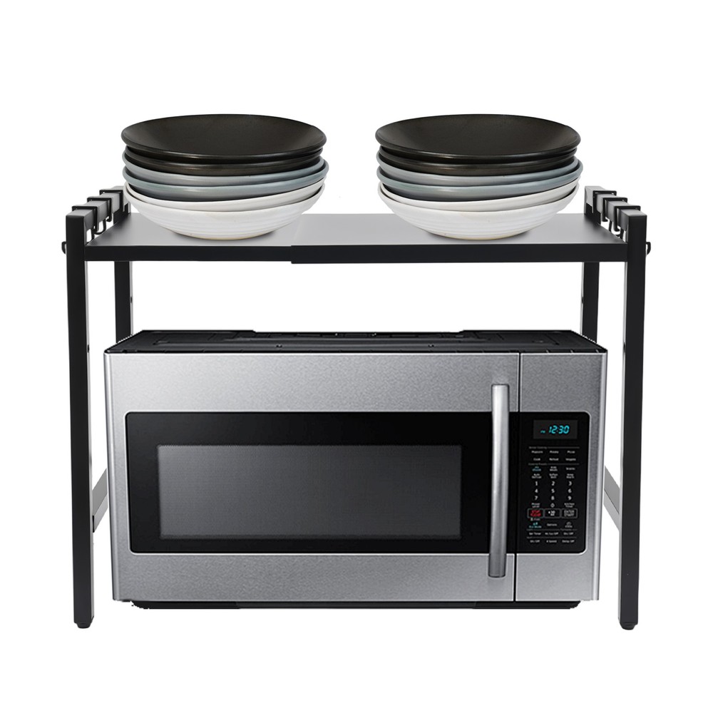 2-tier Expandable Microwave Stand 66lb Capacity Adjustable Height For Kitchen