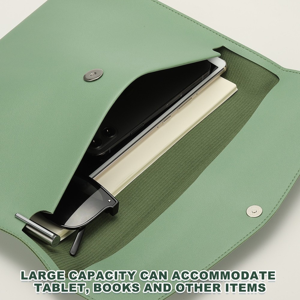 PU Leather A4 File Folder, Document Holder Filing Organizer Style 2, Green