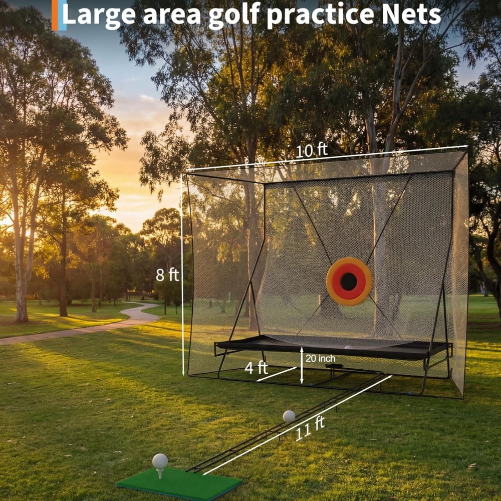 10x8Ft Golf Hitting Net,11 ft Track Return System,Heavy Duty Practice Net