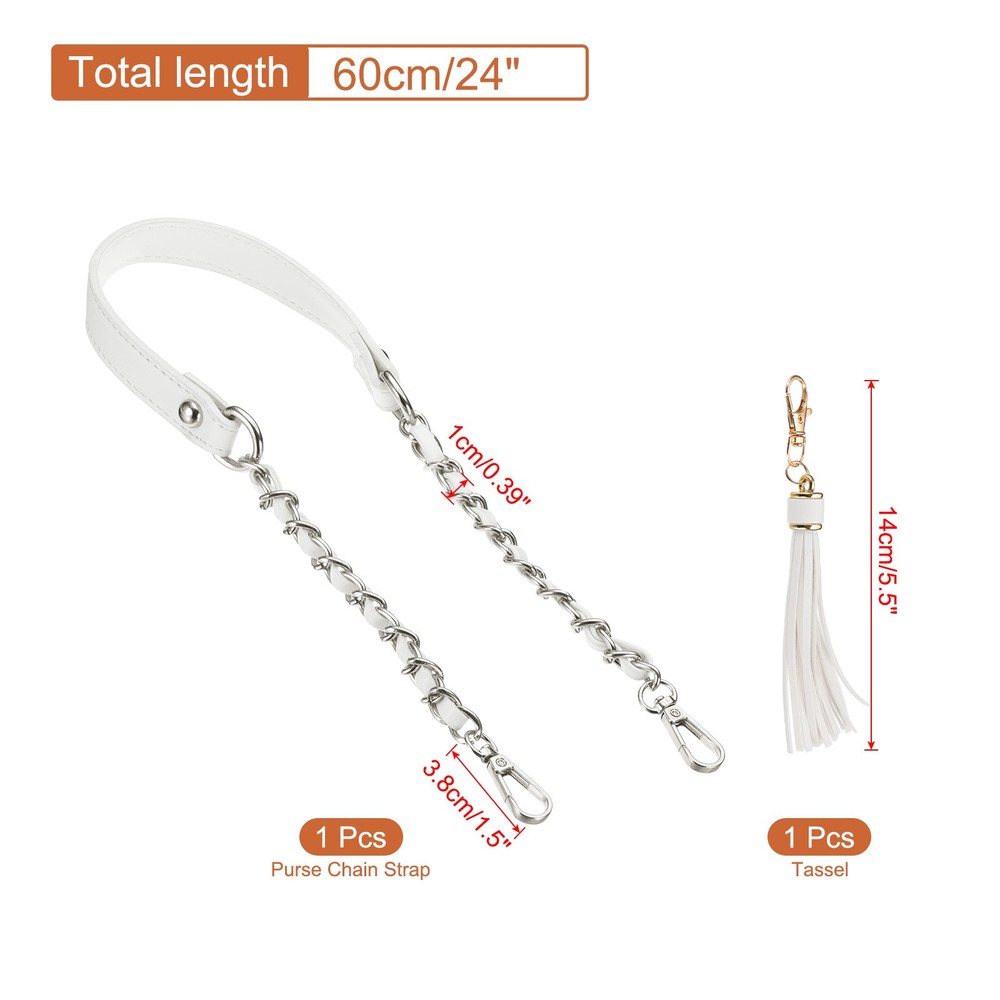 24 Inch Purse Chain Strap Purse Strap Replacement with Tassel, White/Silver