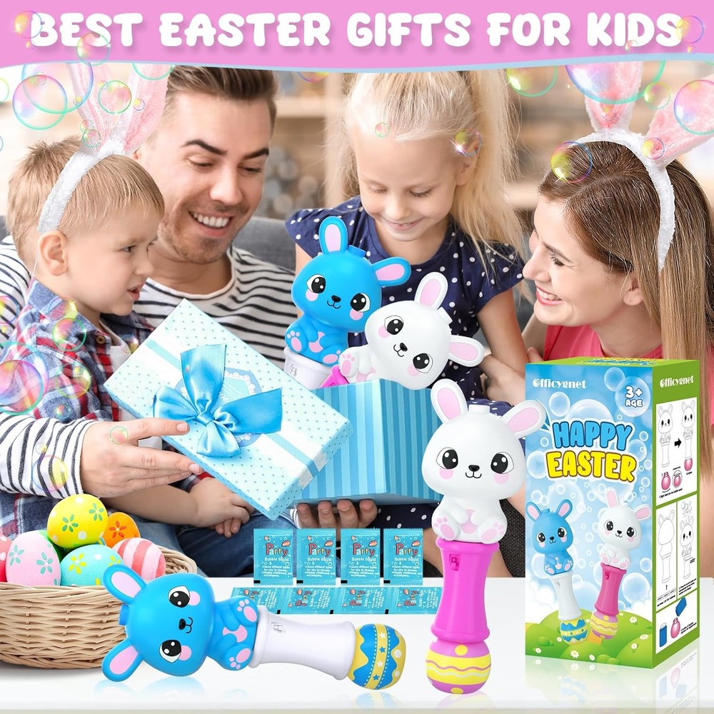 Officygnet 2 Packs Easter Bunny Bubble Machine Wands for Toddlers, Automatic Bub