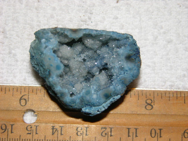Geode cut & polished half with colored crystal center 1.5 inch E26