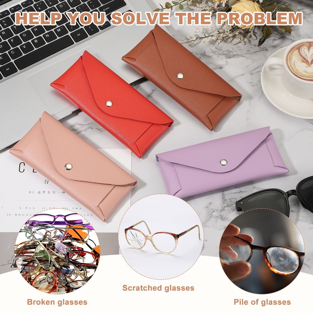 Leather Glasses Case Holder with Button and Cleaning Cloth (Grey)