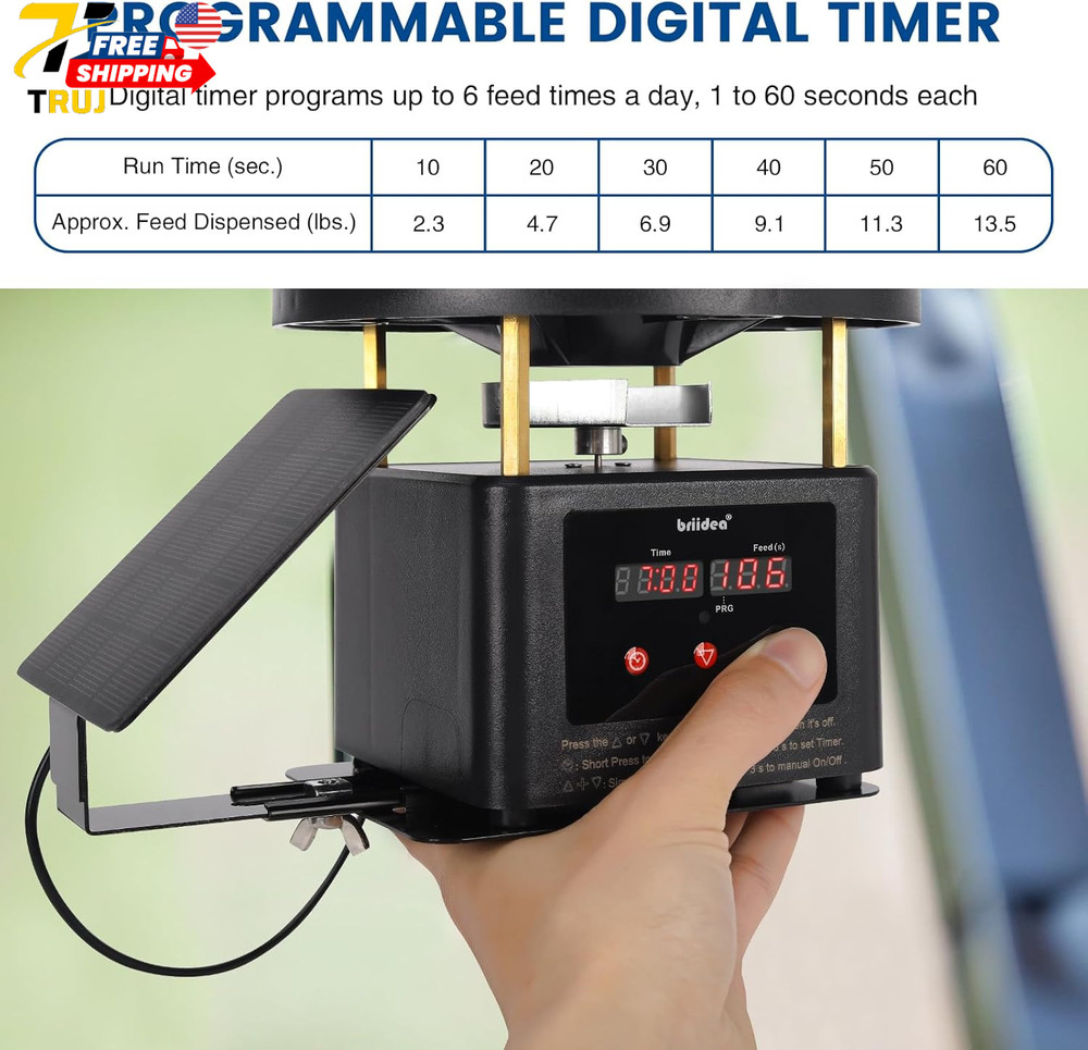 Deer Feeder Timer with Integrated Solar Panel Digital Automatic Metal Spin Plate
