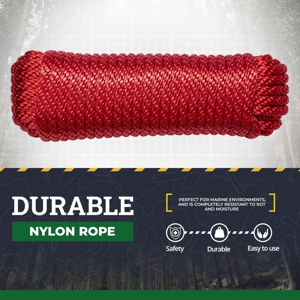 High Strength Solid Braid Nylon Utility Rope 1/8" x 500ft - Versatile & Durable