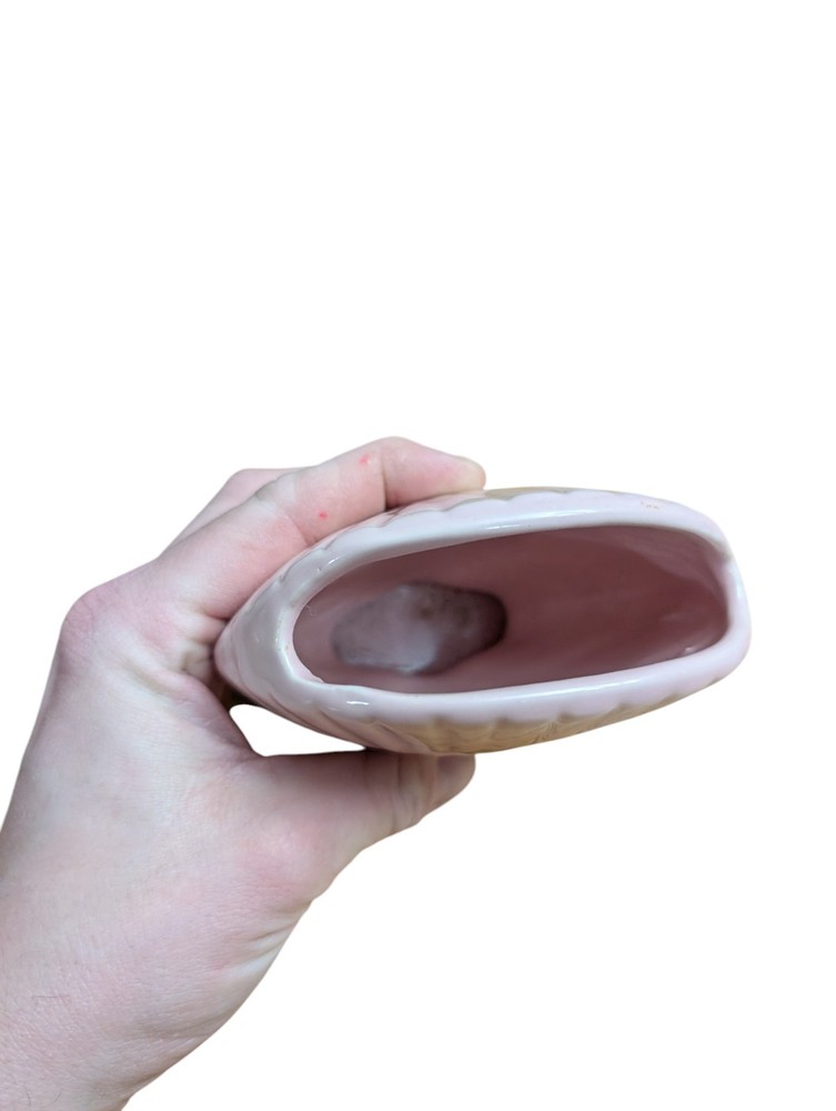 Vtg Pink/Coral Shell Shaped Vase Planter Ceramic