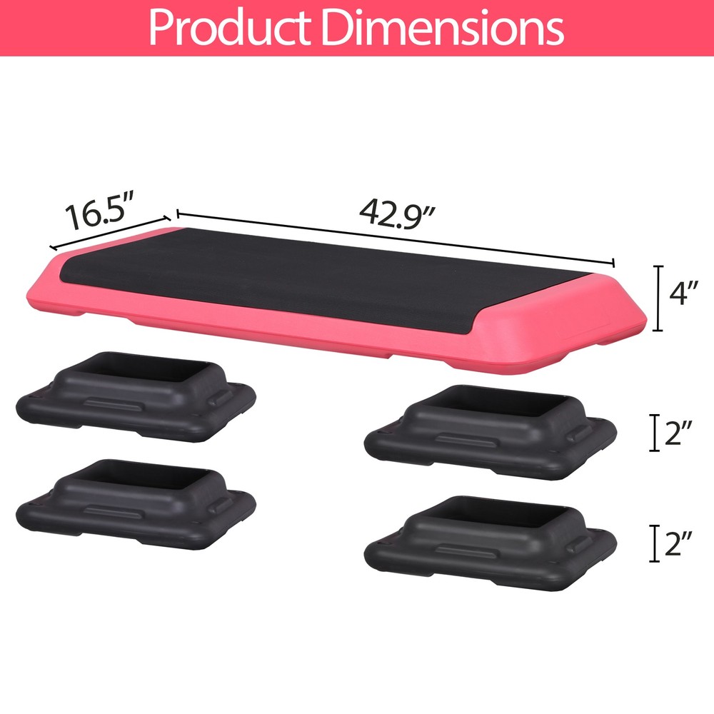 Aerobic Exercise Step Platform with 4''-6''-8'' Adjustable Risers Indoor Pink