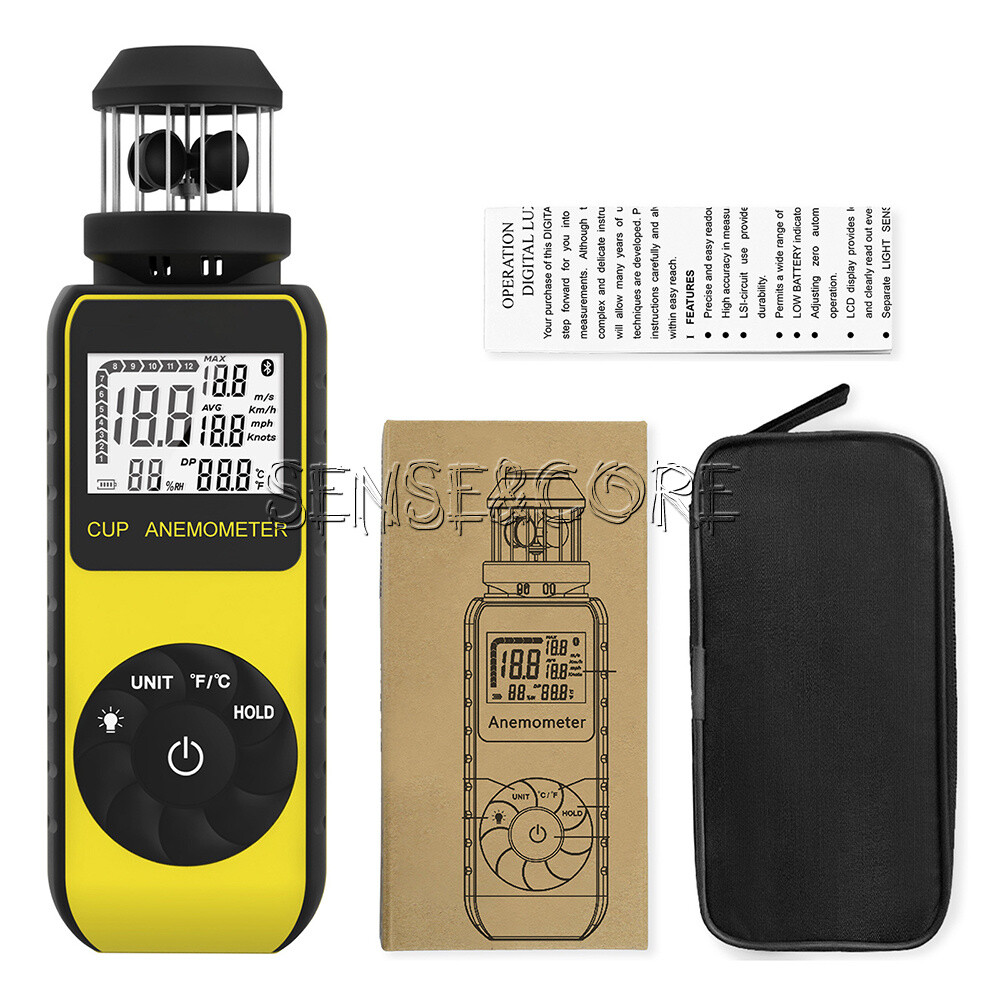 Digital Cup Anemometer Compass Measure Wind Speed Temperature 360°w/Backlight-