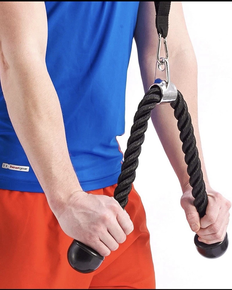 Cable Machine Attachment Combo - V Bar and Tricep Rope, Silver