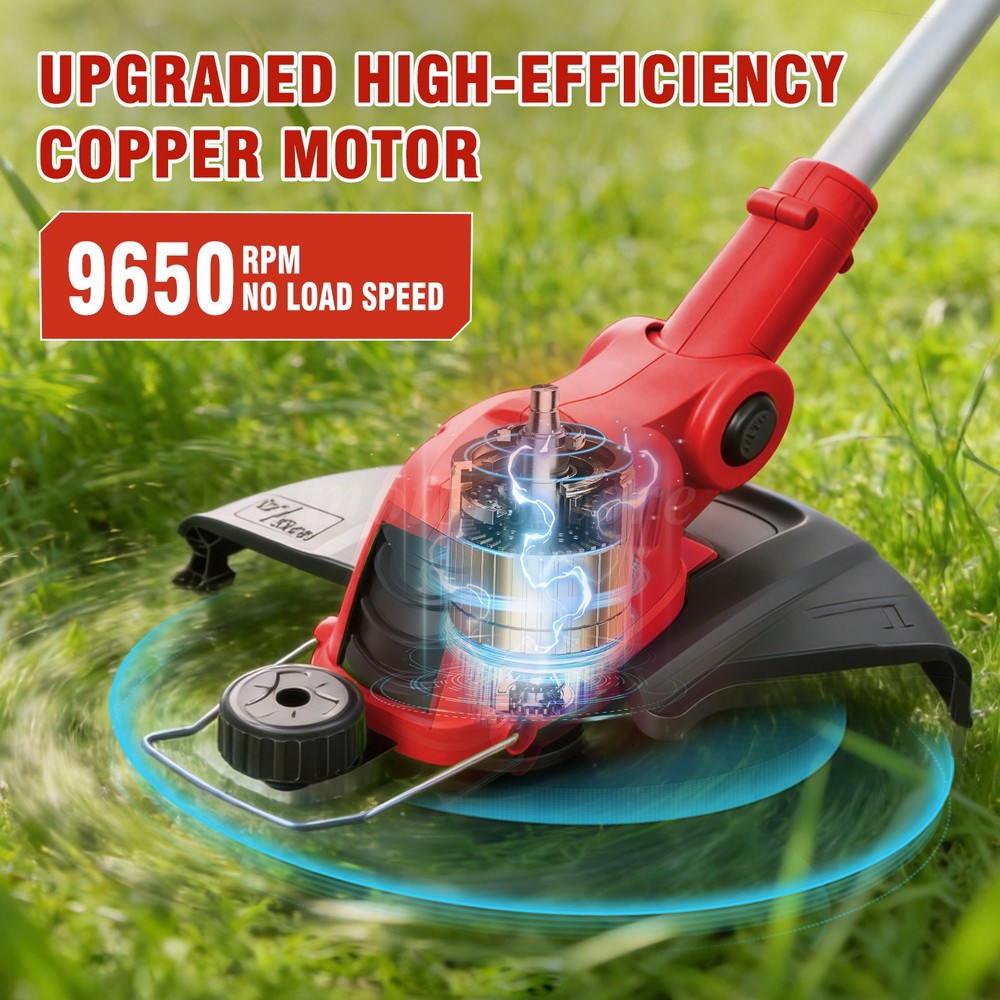 Cordless Electric Grass String Trimmer Lawn Edger Weed Wacker Cutter + 2 Battery