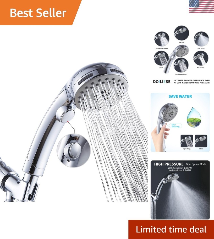 Chrome Shower Head with 6 Settings & Easy On/Off Switch Functionality