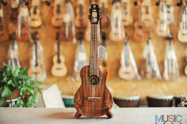 Bright Sun Solid Koa Cutaway Concert Ukulele (Blue Stone Inlay)
