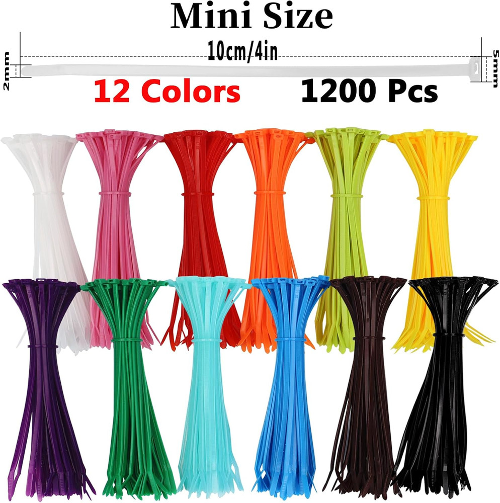 1200 Pieces Zip Ties, Multi-Purpose Assorted Colored Self-Locking Nylon Cable