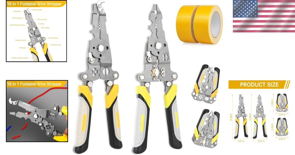 18 in 1 Foldable Wire Stripper 2 pack Pulley Design Multi-Function Crimping P...