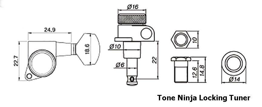 Genuine Tone Ninja 19:1 Locking Tuners, 8 String 4x4 set, Chrome
