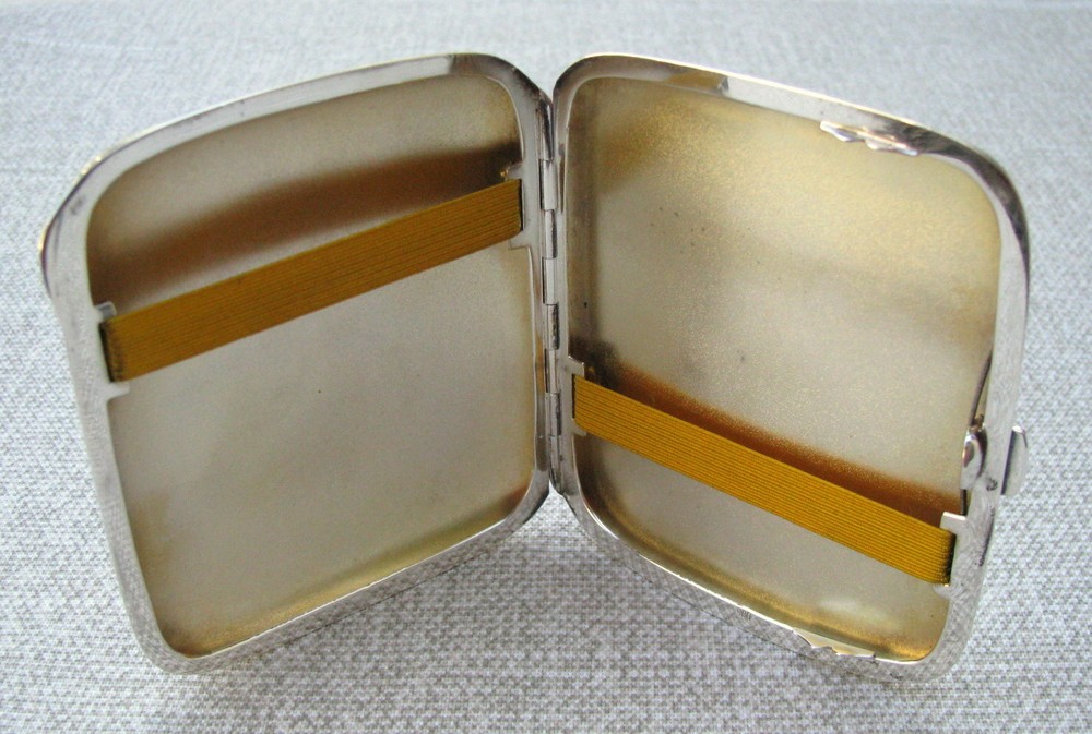 PRISTINE MINT ENGRAVED SILVER HAND PAINTED PORCELAIN CIGARETTE CHEROOT CASE 1910