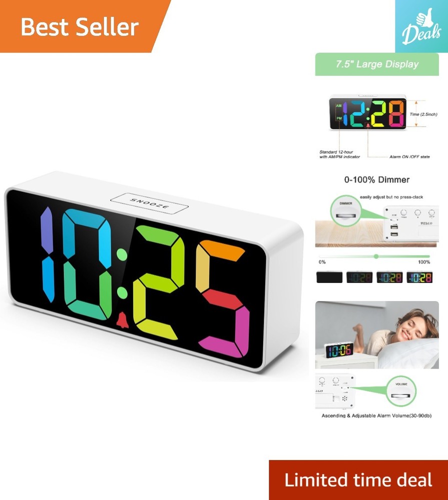 Rainbow-Themed Alarm Clock with 7.5-Inch Bright Display & Adjustable Volume