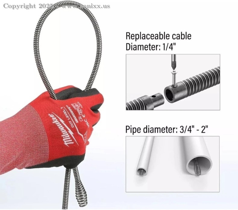 Populo CDAL-2004 Cordless Drain Auger Kit 20V Max – 25ft Cable