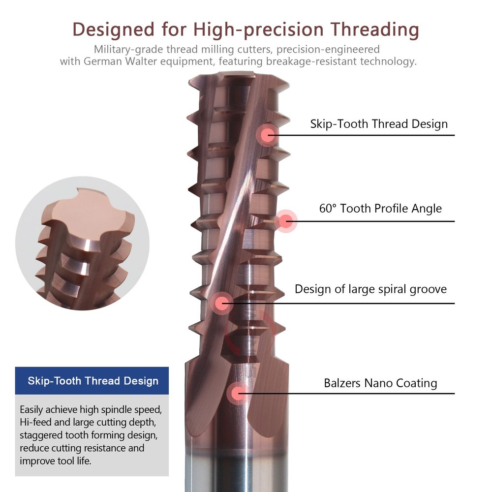 Skip teeth Thread Mill Threading Tool Balzers Coated CNC High-Speed Milling Tool
