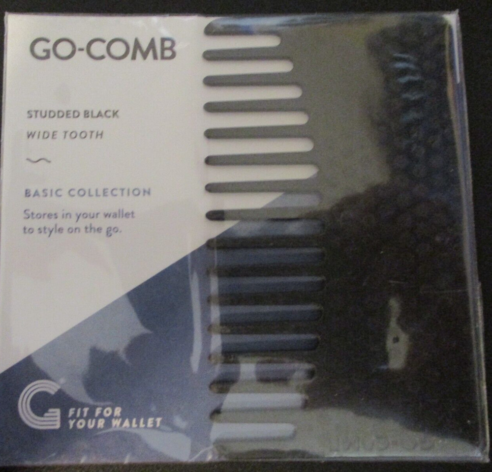 Black credit card-sized, studded black, wide tooth Basic Collection Go-Comb