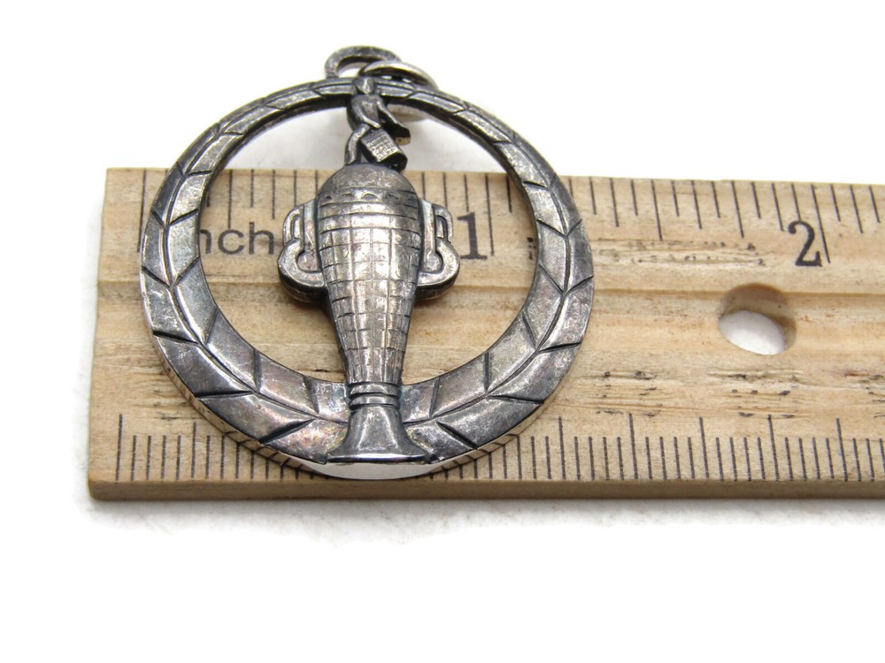 Person Wreath & Structure Necklace Charm Silver Tone