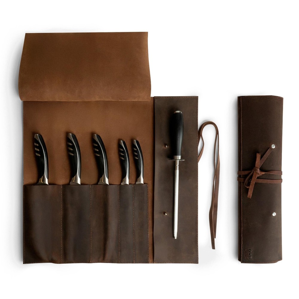 Rustic Leather Knife Roll Case, Durable Chef Knife Bag for Professional Chefs...