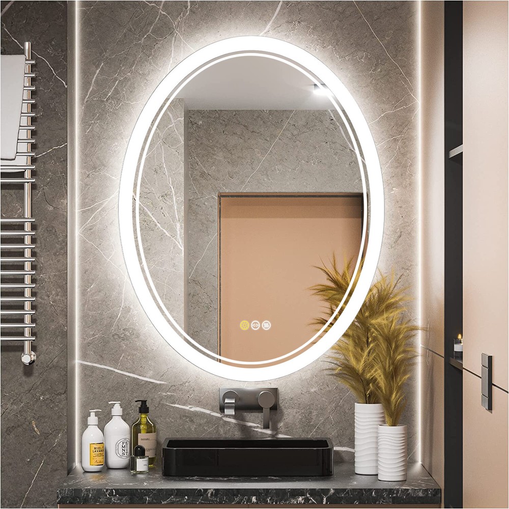 Oval LED Bathroom Mirror Frontlit & Backlit AntiFog Dimmable Wall Vanity Mirror