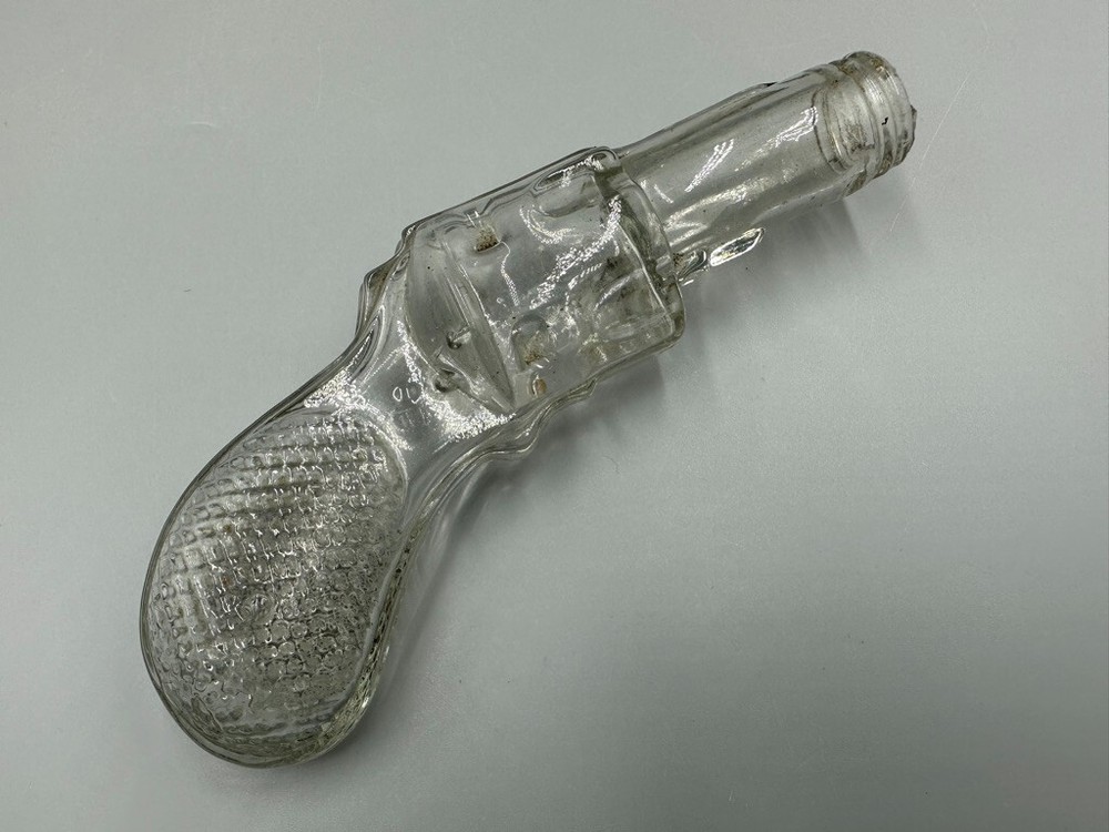 Antique GUN Medium Round Grip Figural Glass CANDY CONTAINER A&E 282